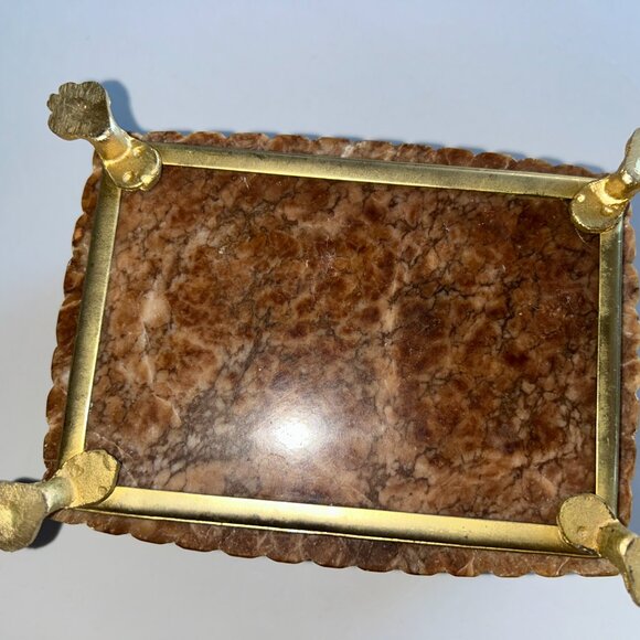 Marble & Gilt Bronze Trinket Box with Claw Feet, Hinged Lid, - Picture 6 of 7